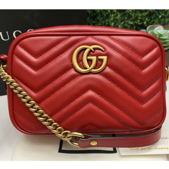 Gucci GG Marmont Mini Red Matelasse Leather Crossbody (E028007489) - Picture 2 of 16